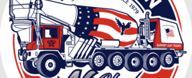 Northern Sand & Gravel logo featuring a concrete mixer truck with an American flag and an eagle.
